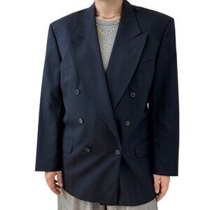 Vintage YSL Yves Saint Laurent Navy Blue Double Breasted Wool Blazer Sport Coat